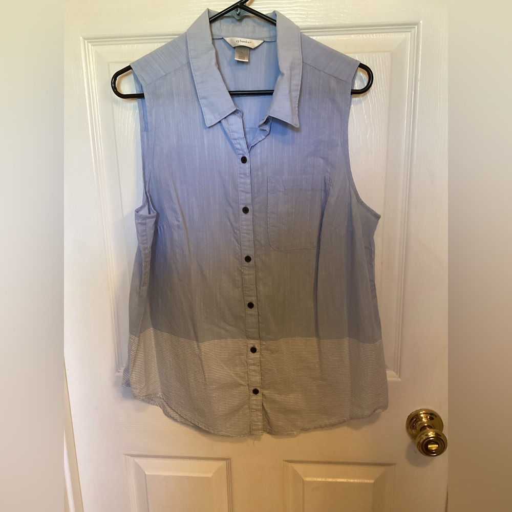 CJ Banks Light Blue Sleeveless Button-Down Shirt